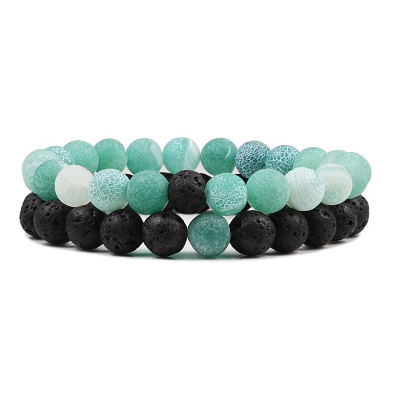 Conjunto 2 Pulseiras de Pedras Vulcânicas 0 Produtosmais_Brasil Verde rachado