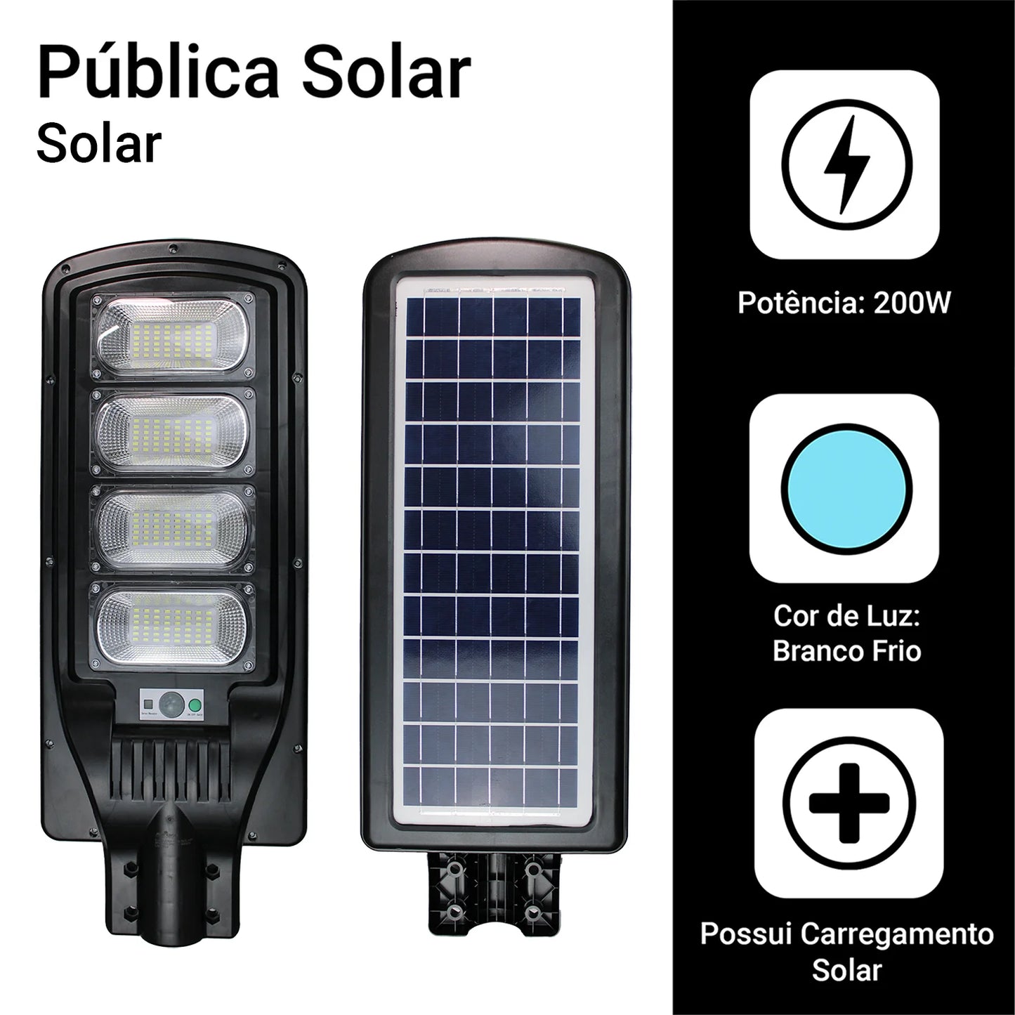 Luminária LED Solar para Chácaras, Quintal, Comércio e Ruas - Parede ou Poste